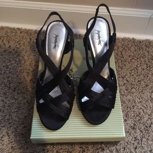Black Satiny Sandal Heels