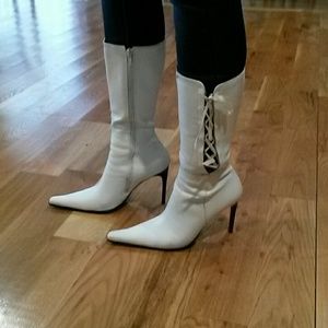 White leather stiletto boot