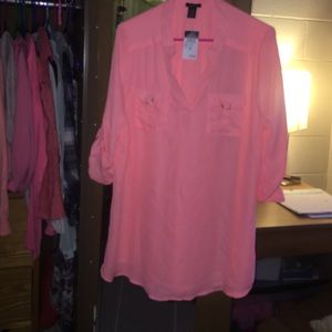 Coral half sleeve polyester top