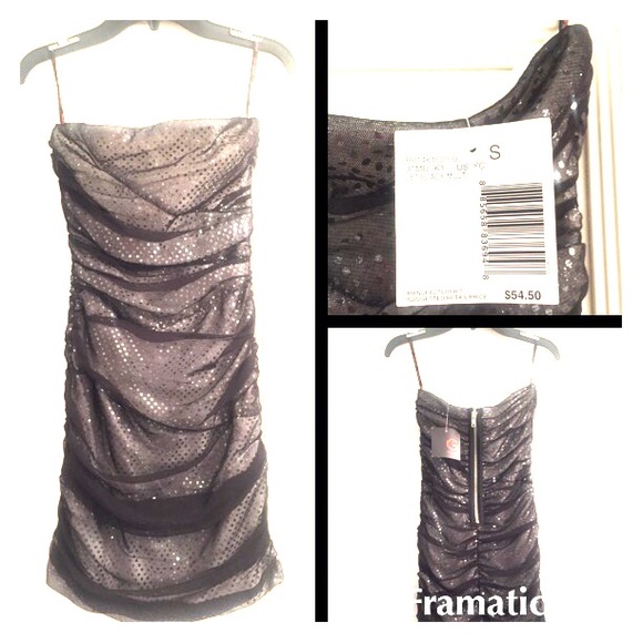 NWT!! Black Sequin Ruched Strapless Dress!