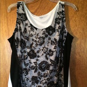 Sheer black lace over white tank top style shirt