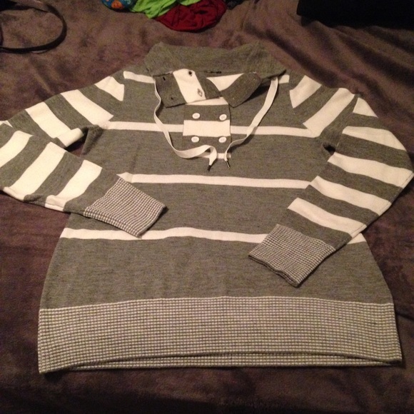 Unique button up cowl neck sweater