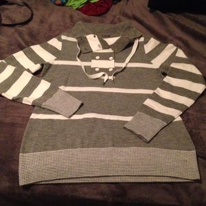 Unique button up cowl neck sweater