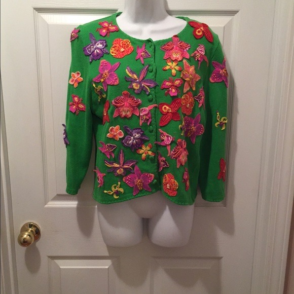 Michael Simon Cardigan Sweater Medium Floral M