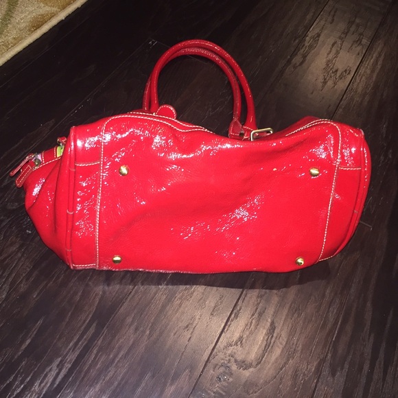 Large Red Leather Handbag Colorful Zippers - Picture 4 of 4