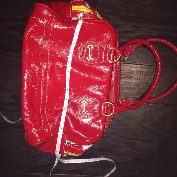 Large Red Leather Handbag Colorful Zippers - Picture 3 of 4