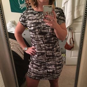 Black and white pattern shift dress