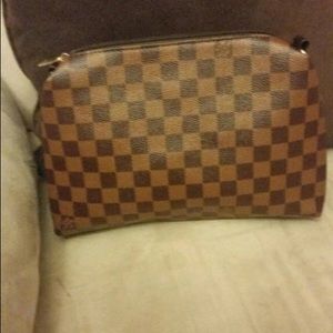 Brown checkered make up bag inspired