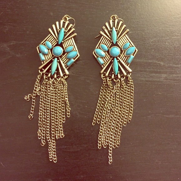 turquoise and silver earrings.