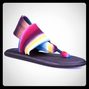 Sanuk 
Yellow & Pink Stripe Yoga Sling Sandals