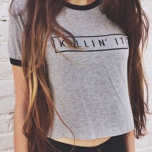 Brandy Melville "Killin' It" Gray Crop Top
