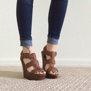 Brown Leather Wedges
