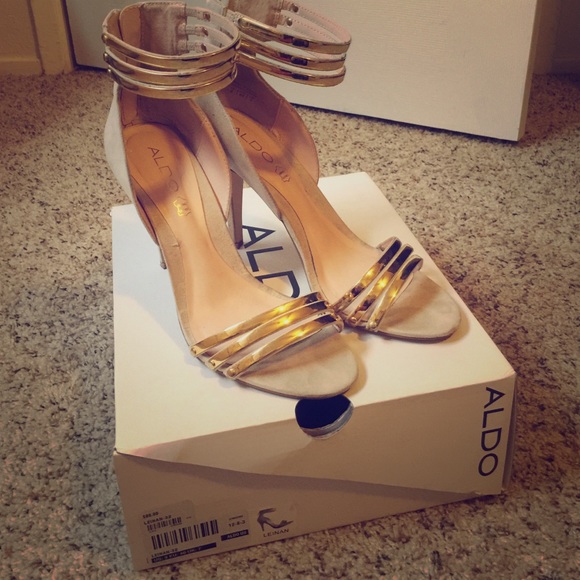 ALDO Shoes - Gold and Taupe Strapped Aldo Heels