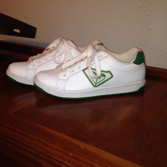 White and green leather tennis shoes