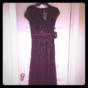 Burgundy Beaded Cap Sleeve Gown