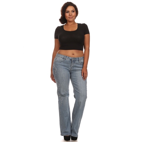 Blue plus size boot cut jeans