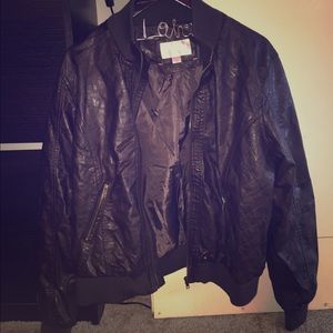 Brown Faux Leather Bomber Jacket
