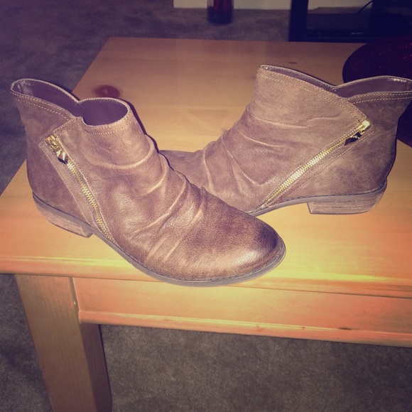 Brown distressed booties