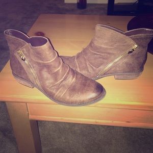 Brown distressed booties