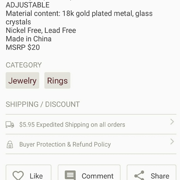 Rhinestone adjustable ring - Picture 4 of 4