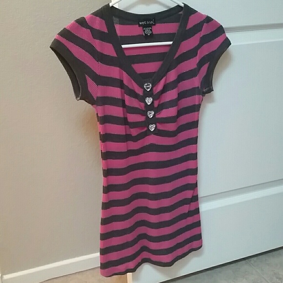 Pink and Gray Striped Top