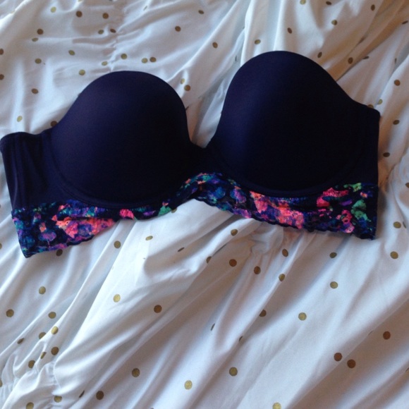 VS pink navy bra with colorful lace
