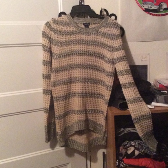 Green and tan cable knit sweater