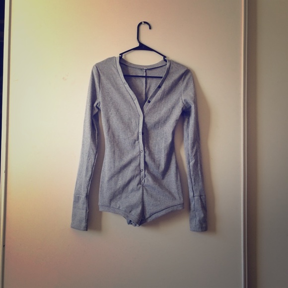 Grey Fleece Long Sleeve Lounge Romper