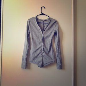 Grey Fleece Long Sleeve Lounge Romper