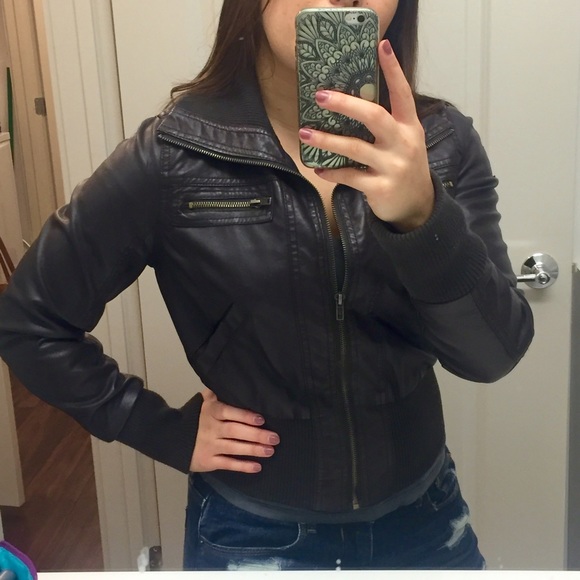 brown leather jacket