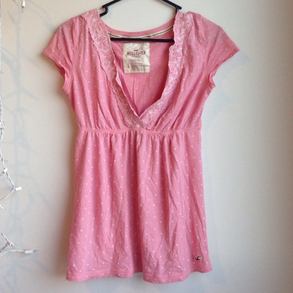 Pink v neck hollister flowy shirt