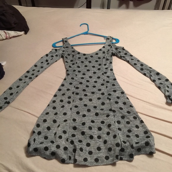 Cold shoulder polka dot fit and flare dress