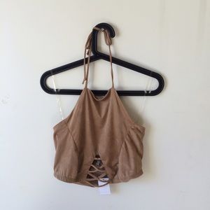 Camel Suede Cut Out Halter Top