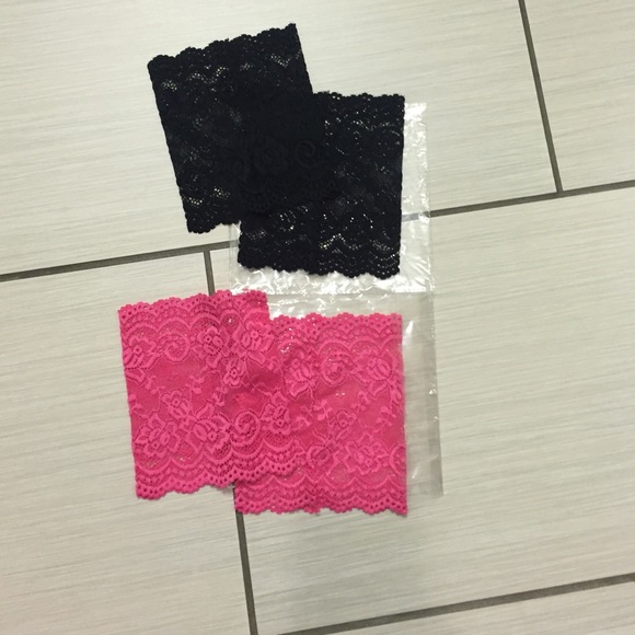 2 Pairs Pink & Black Lace Boot Cuff Leg Warmers - Picture 2 of 3