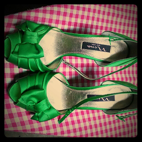 Green strapped heels