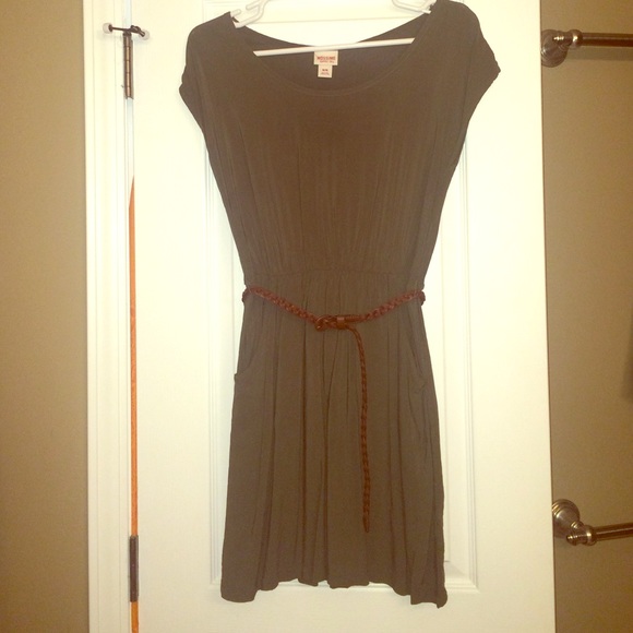 Green, belted dress with pockets