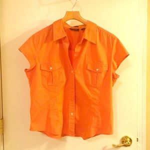 NY&C bright orange sleeveless button down