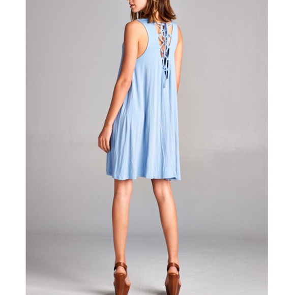 🆕DAISY lace up back jersey dress - DENIM BLUE - Picture 2 of 2