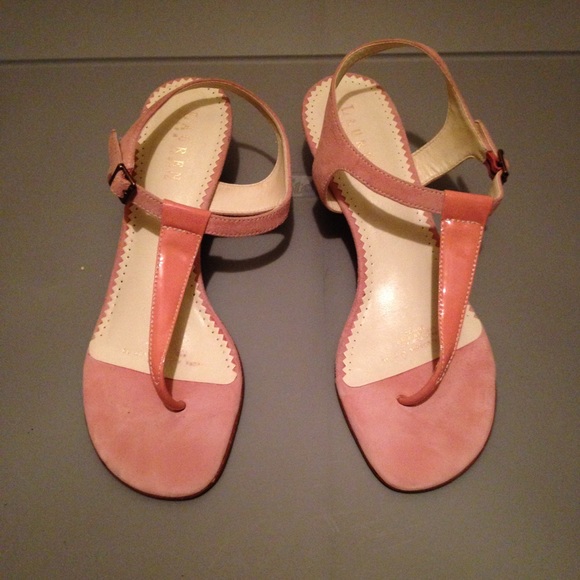 Ralph Lauren Pink Patent Leather & Suede Sandal - Picture 1 of 3