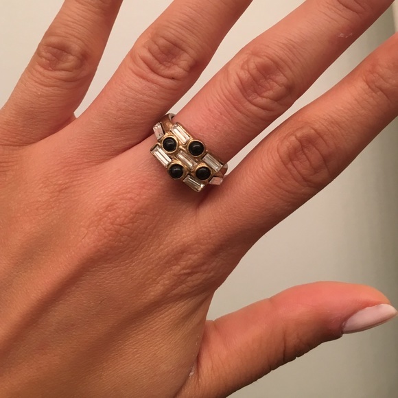 J. Crew Black and Gold and Crystal Ring