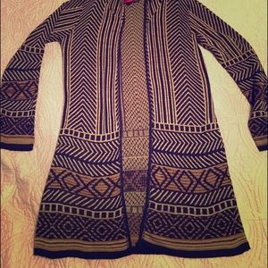 Navy and tan tribal hooded cardigan