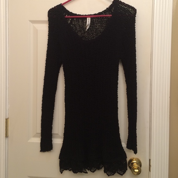 Crochet black long sweater top