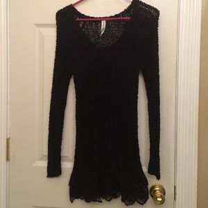 Crochet black long sweater top