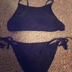 Black crop top bikini top with string bottom