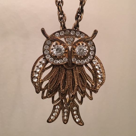 Anthropologie Crystal Owl Statement Necklace