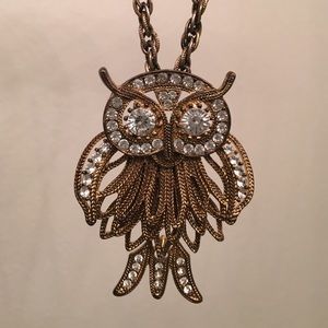 Anthropologie Crystal Owl Statement Necklace