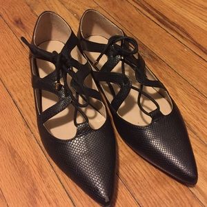 Topshop Black Leather Lace Flats