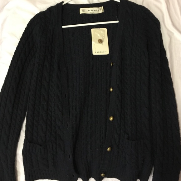 NWT BLACK ZARAKNIT CABLE CARDIGAN