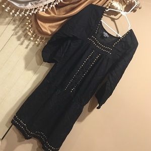 Angie quarter sleeve black dress with gold accents