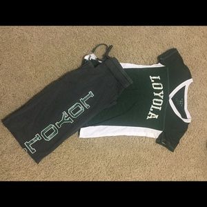 Loyola University tee and yoga pants